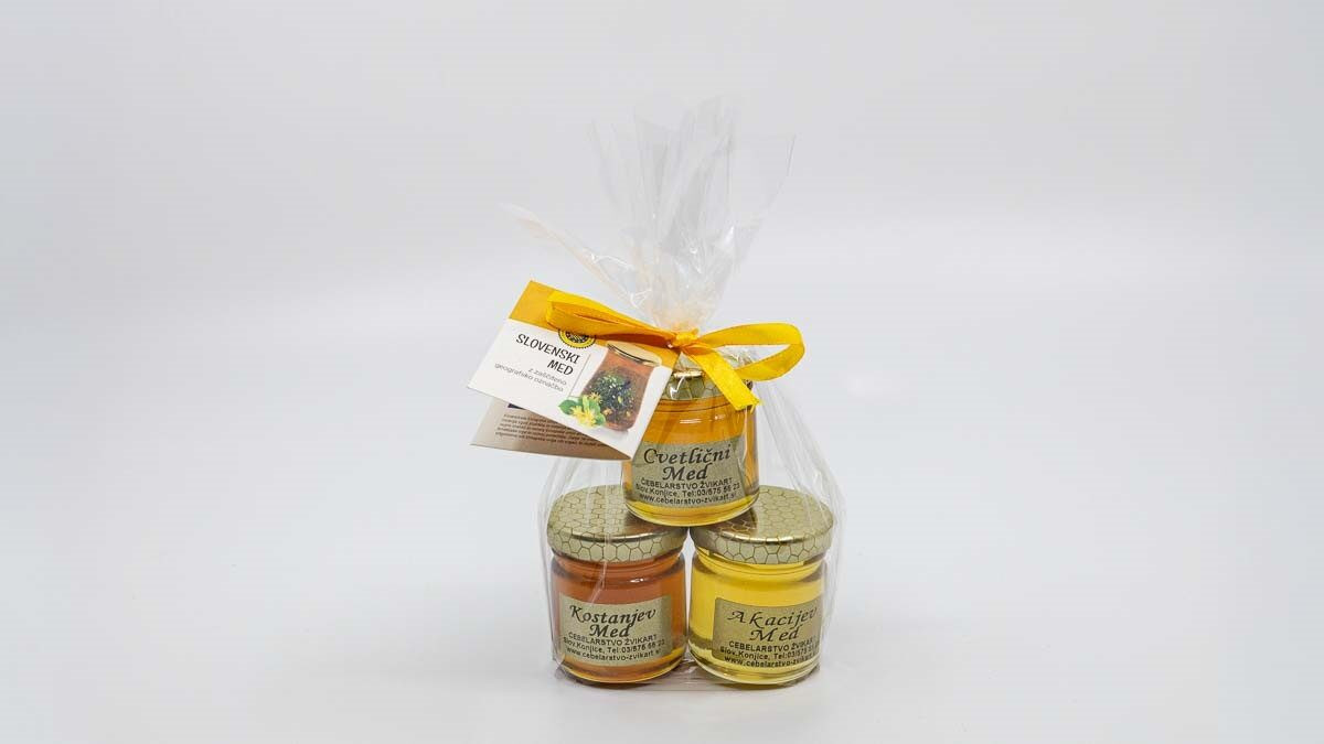 Mali med – komplet 3 x 50 g – domače čebelarstvo Žvikart Komplet mali med 3 x 50 g – Žvikart